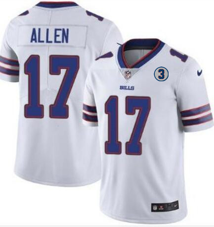 Men's Buffalo Bills #17 Josh Allen White With NO.3 Patch Vapor Untouchable Limited Stitched Jersey